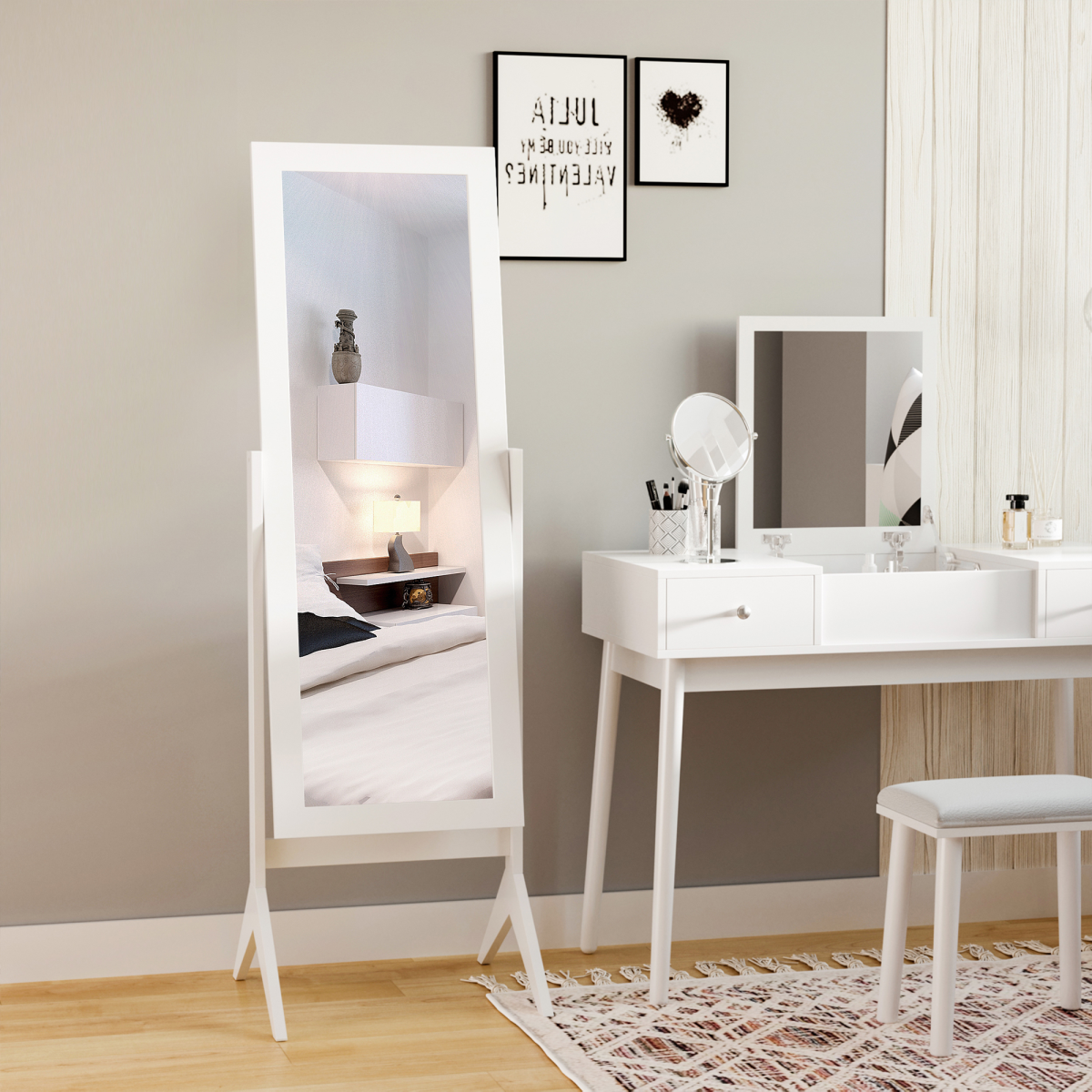 Tall Freestanding Dressing Mirror with Adjustable Tilt White