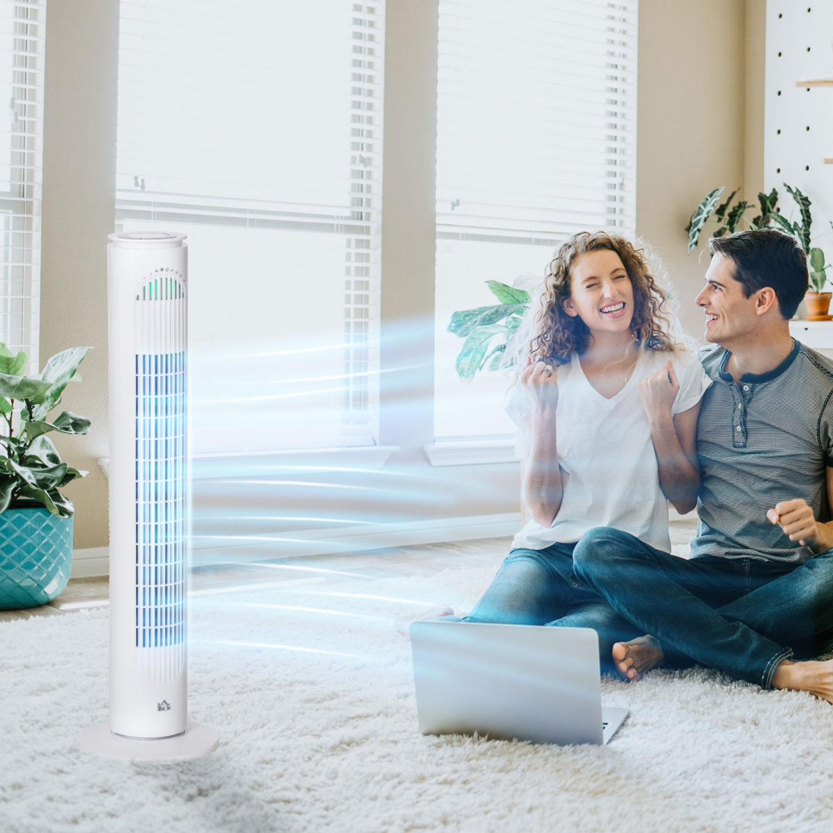 HOMCOM Oscillating Tower Fan with Remote, 3 Speeds, 3 Modes & 10H Timer – Bedroom & Office Cooling, White