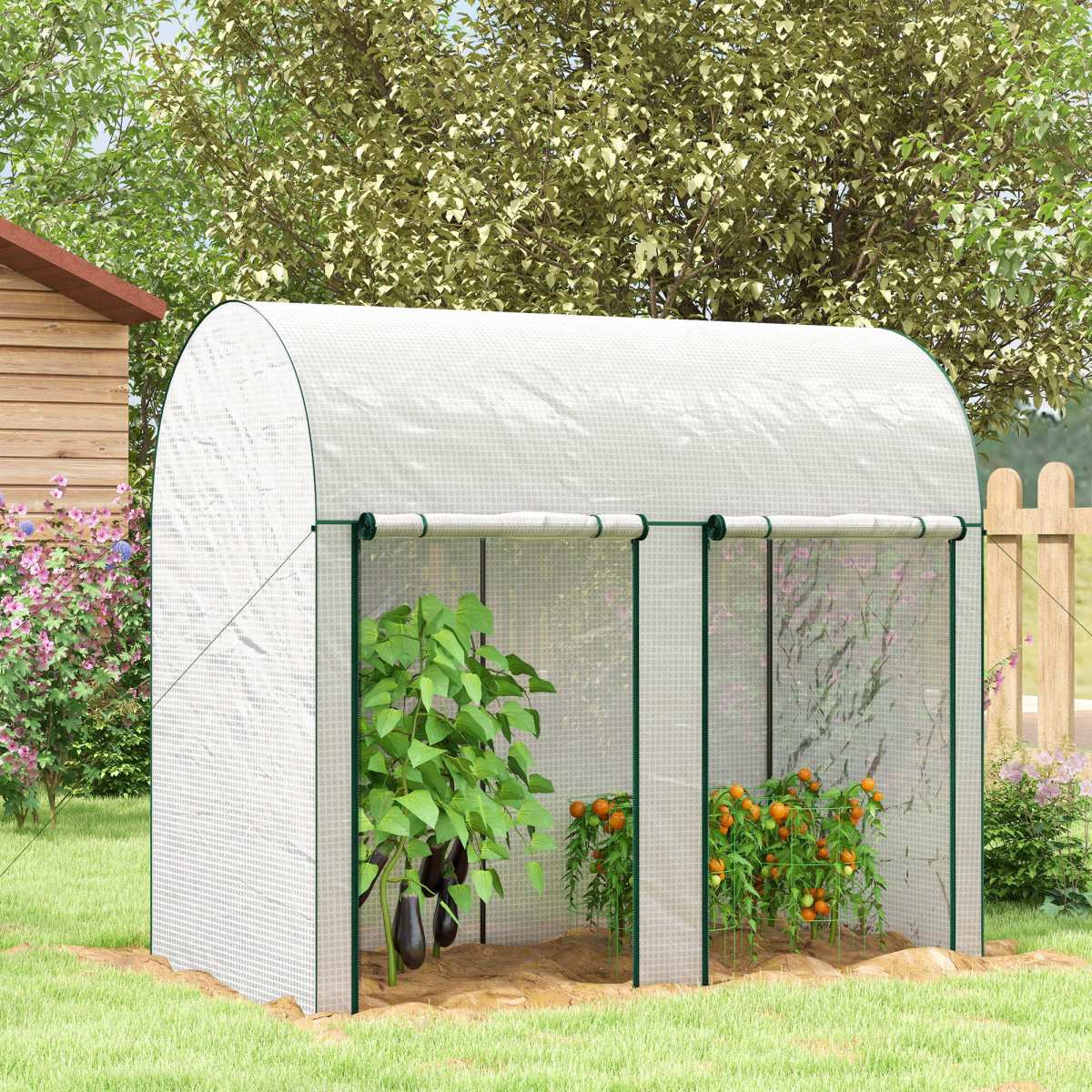 Outsunny Small Tomato Greenhouse, 200 x 100 x 178cm, with Roll-up Zipped Doors – Walk-in Plant Cover, White