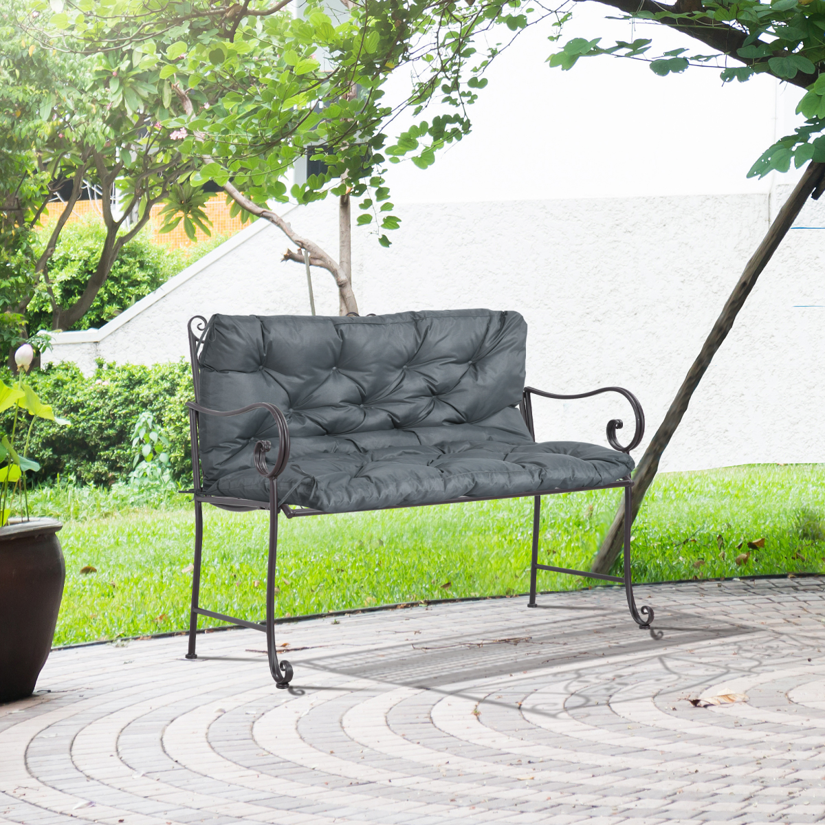 Outsunny 2 Seater Garden Bench Cushion with Ties – Padded Outdoor Seat Pad, Dark Grey