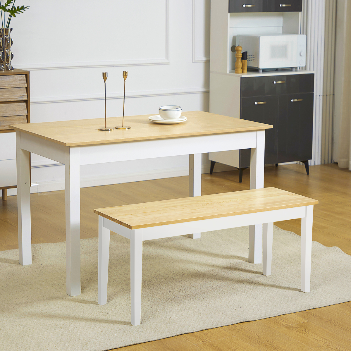 HOMCOM 2-Seater Wooden Dining Bench – Tuck-Under Seating for Dining Rooms & Hallways, Natural Wood Effect