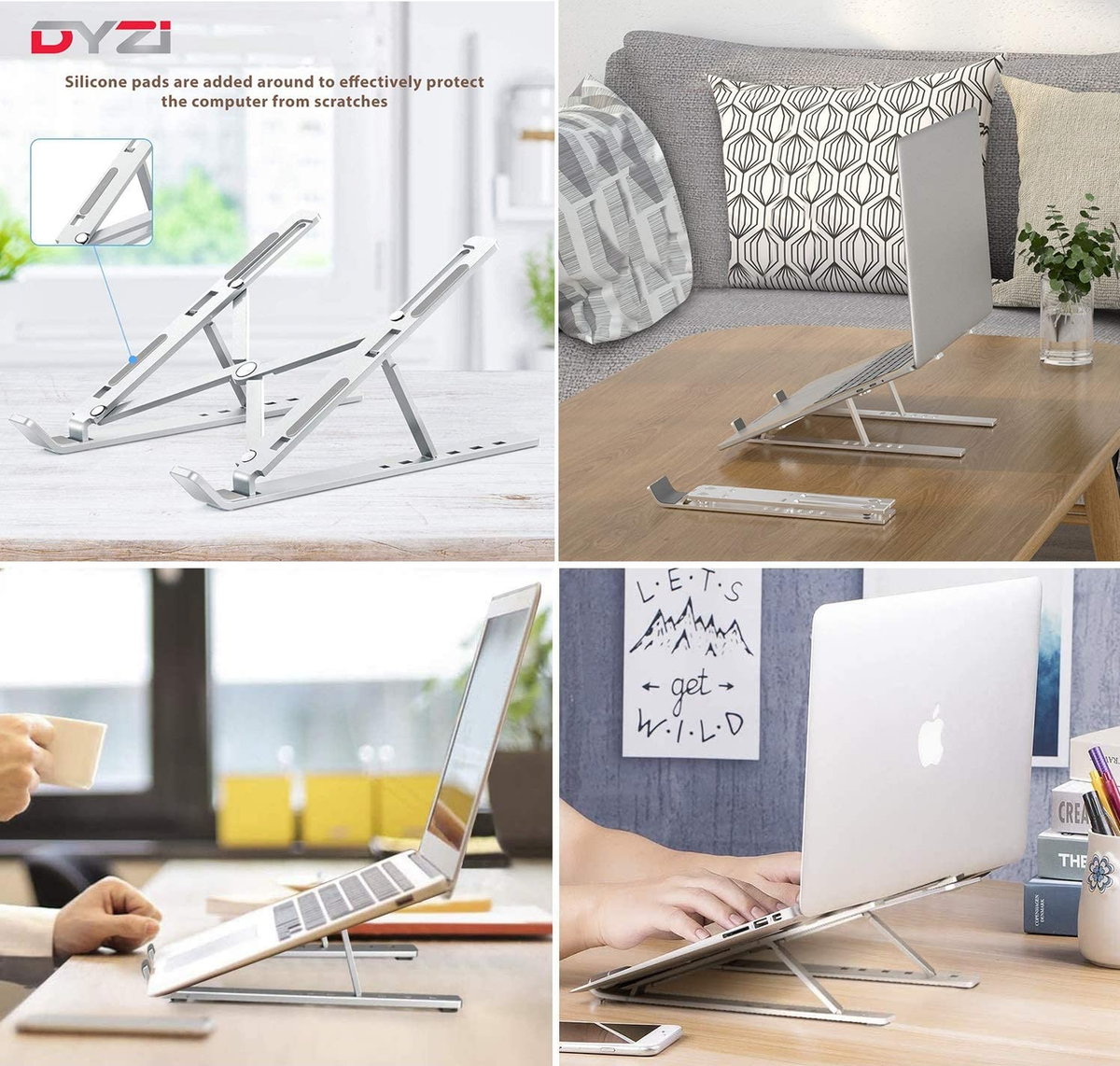 DYZI Foldable Aluminium Laptop Stand with Ventilation, 7 Height Settings – For 10–15.6 Inch Laptops & Tablets