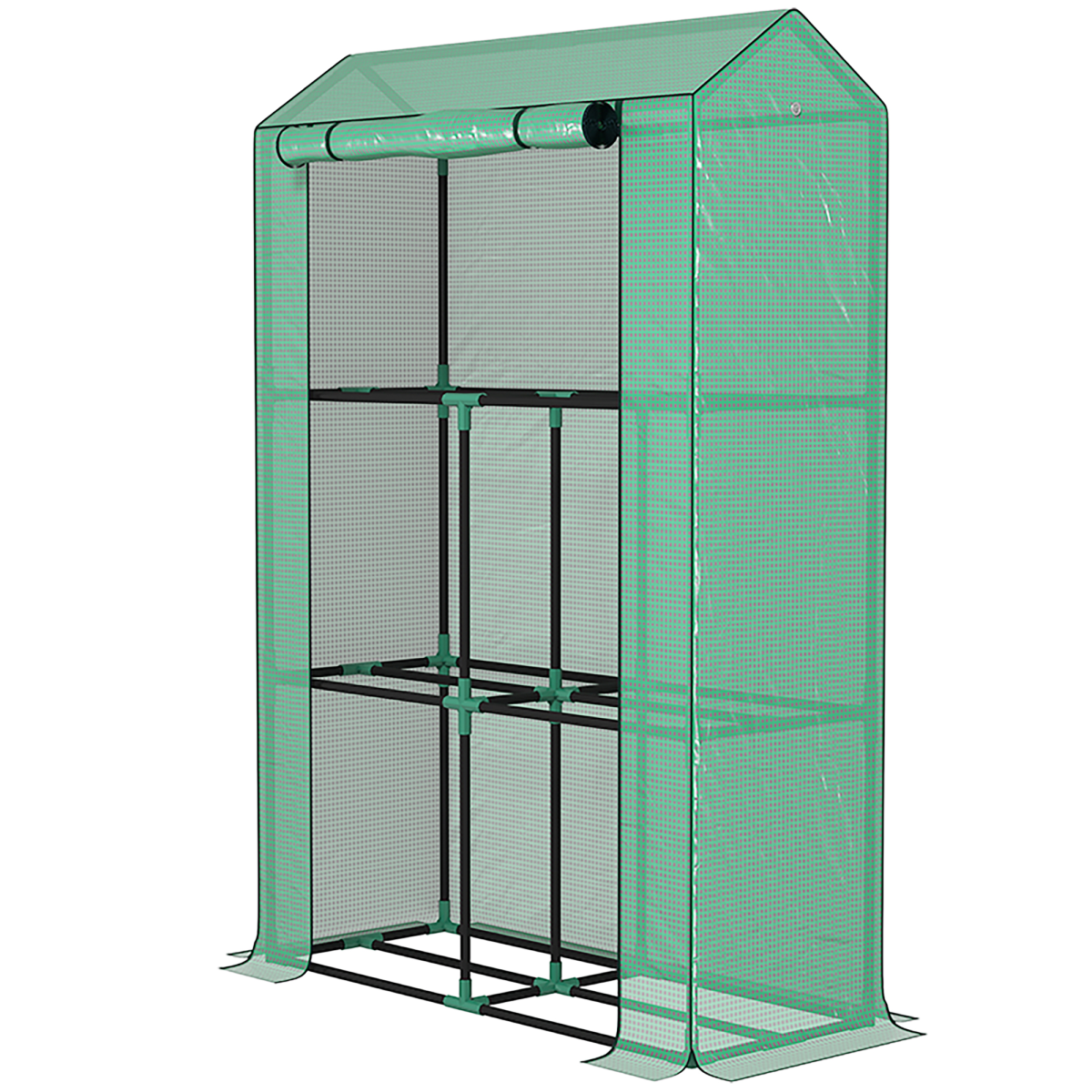Mini Greenhouse with 3-Tier Shelf & Roll-up Zipped Door – Steel Frame Plant Grow House, 100 x 40 x 150cm, Green