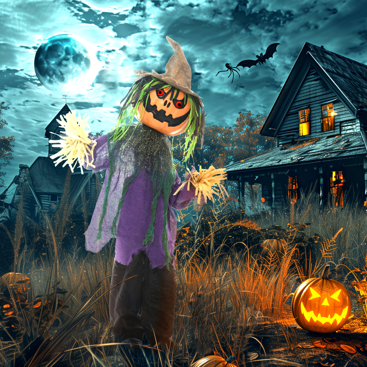HOMCOM Pumpkin Halloween Animatronic Prop for Indoor Outdoor Decoration
