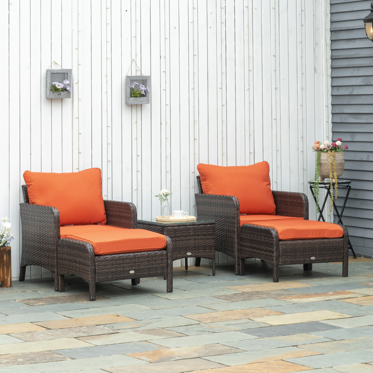 Outsunny 2 Seater PE Rattan Garden Furniture Set with Glass Top Table – Patio Conversation Set, Brown