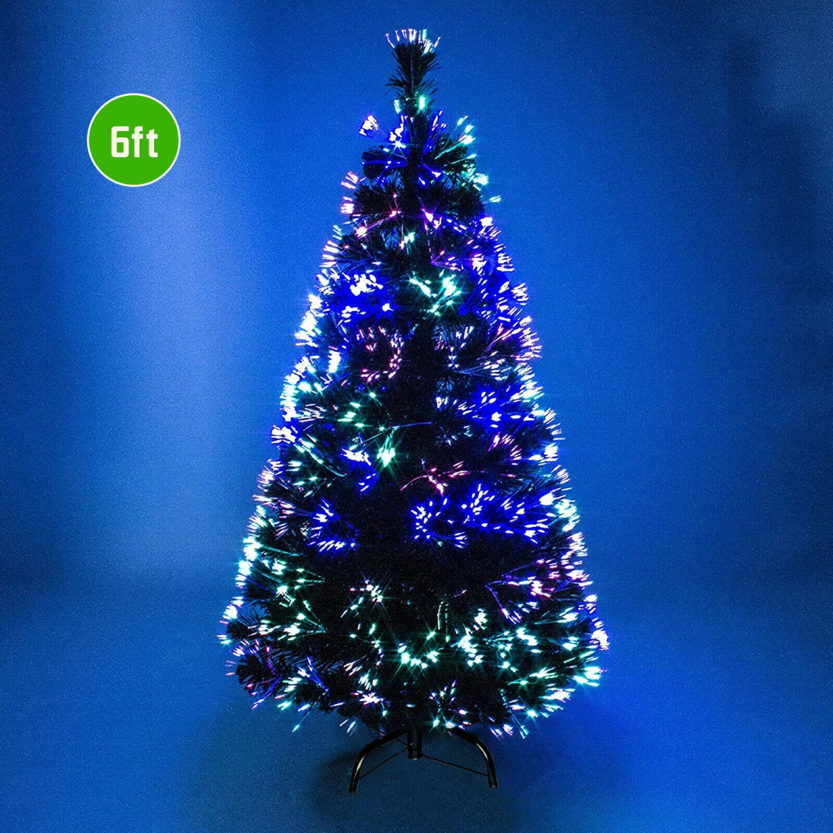 6ft (180cm) Fibre Optic Artificial Christmas Tree with Colour Changing Lights – Green