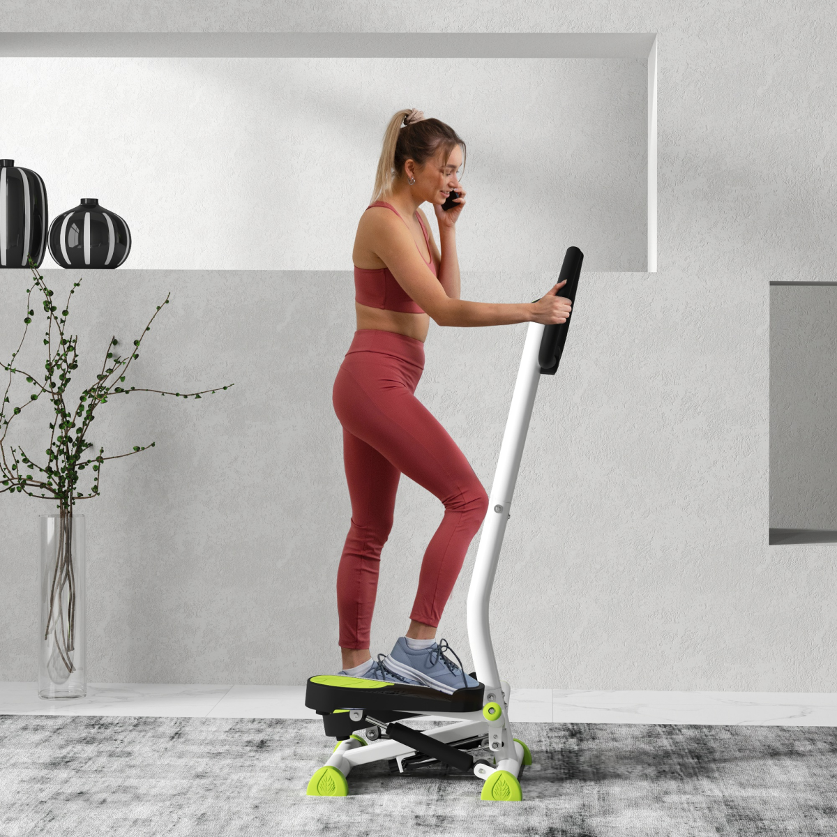 HOMCOM Adjustable Stepper with Handle & LCD Monitor – Home Aerobic Step Machine for Legs & Glutes, White