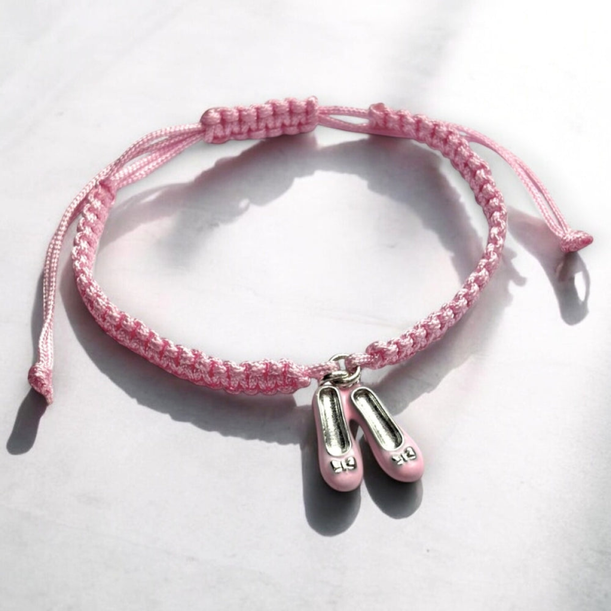 Aye Do Gifts Pink Ballet Shoe Charm Friendship Bracelet with Adjustable Braided Cord – Gift for Dancers