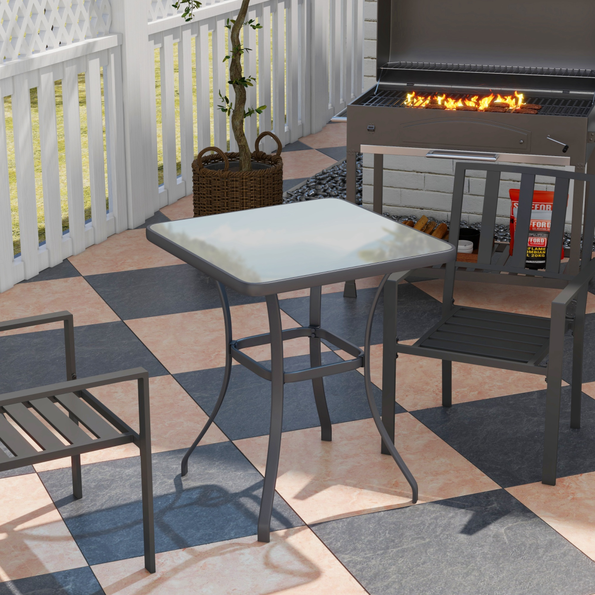 Outsunny Square Glass Bistro Table with Metal Frame – Kitchen, Bar and Breakfast Dining Table, 68.5 x 84 cm