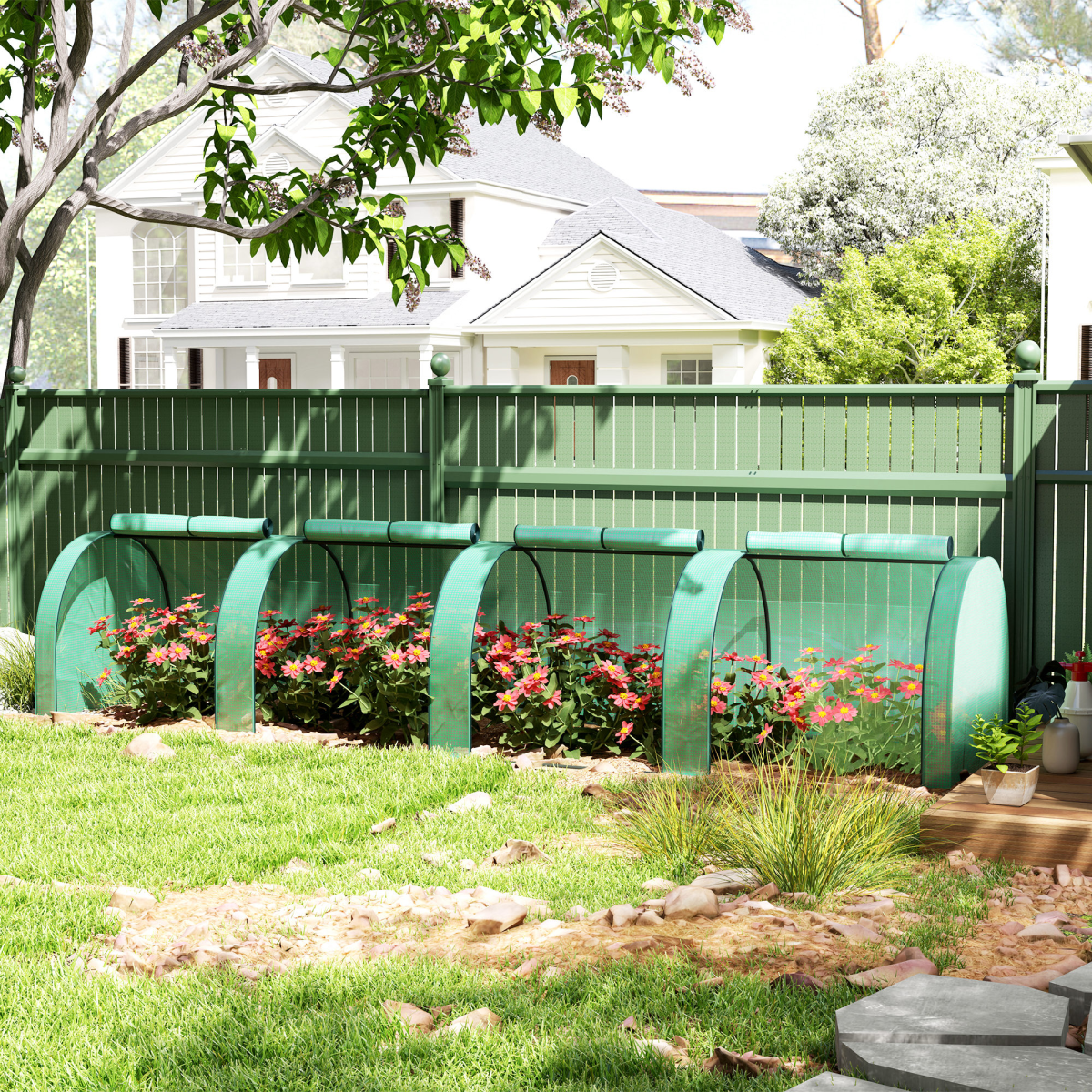 Outsunny Tunnel Greenhouse with Steel Frame & Zipped Doors, 395 x 100 x 80cm – Plant Protection, Green