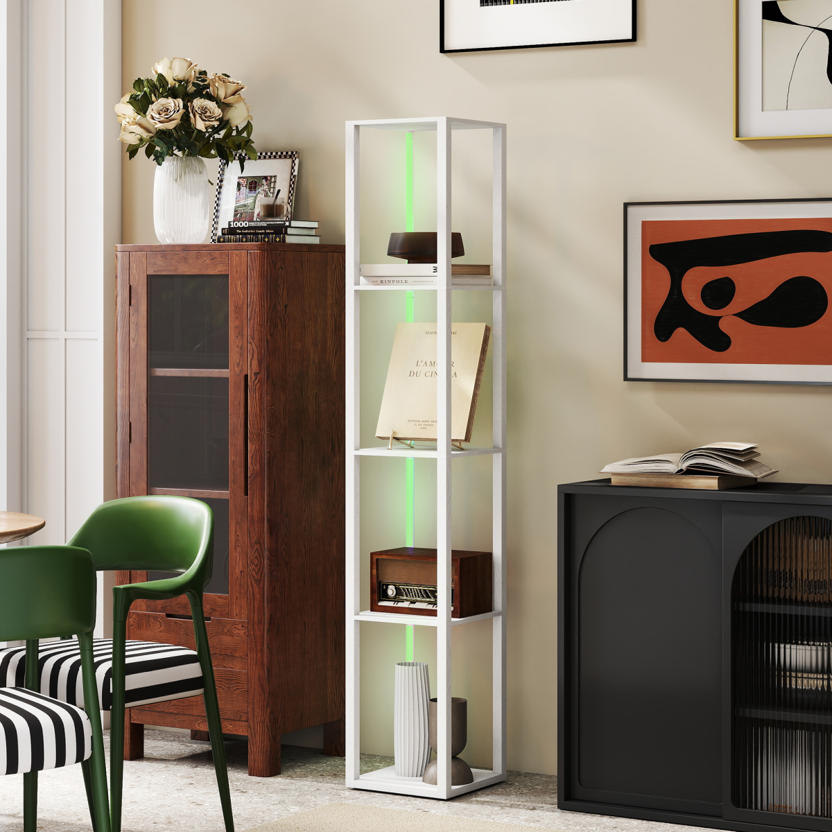 Bathroom Storage Cabinet with RGB LED Lighting and Four-Tier Shelves – Colour-Changing Ambient Glow, White