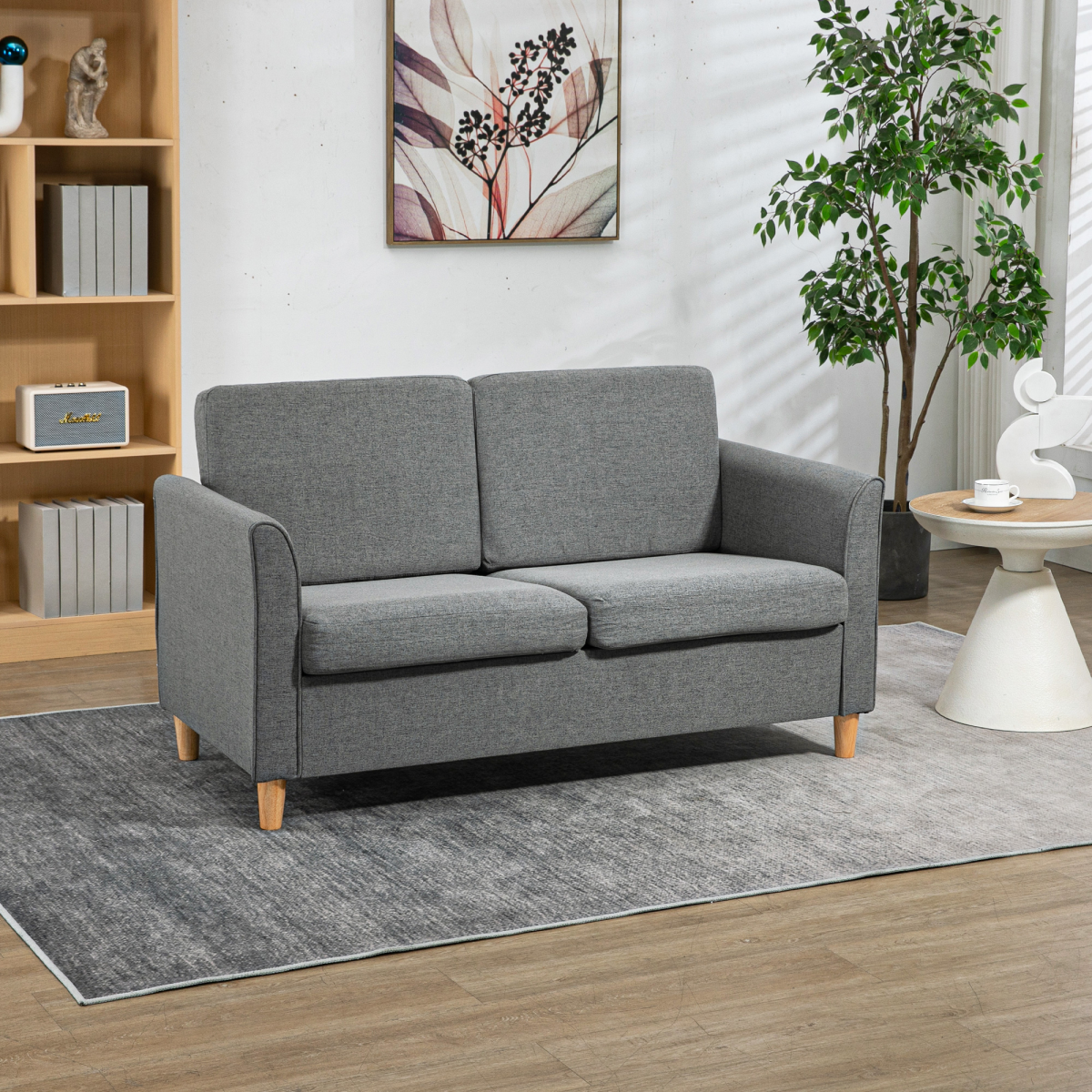 HOMCOM Linen 2 Seater Loveseat Sofa with Padded Armrests – Compact Sofa for Flats & Small Rooms, Grey