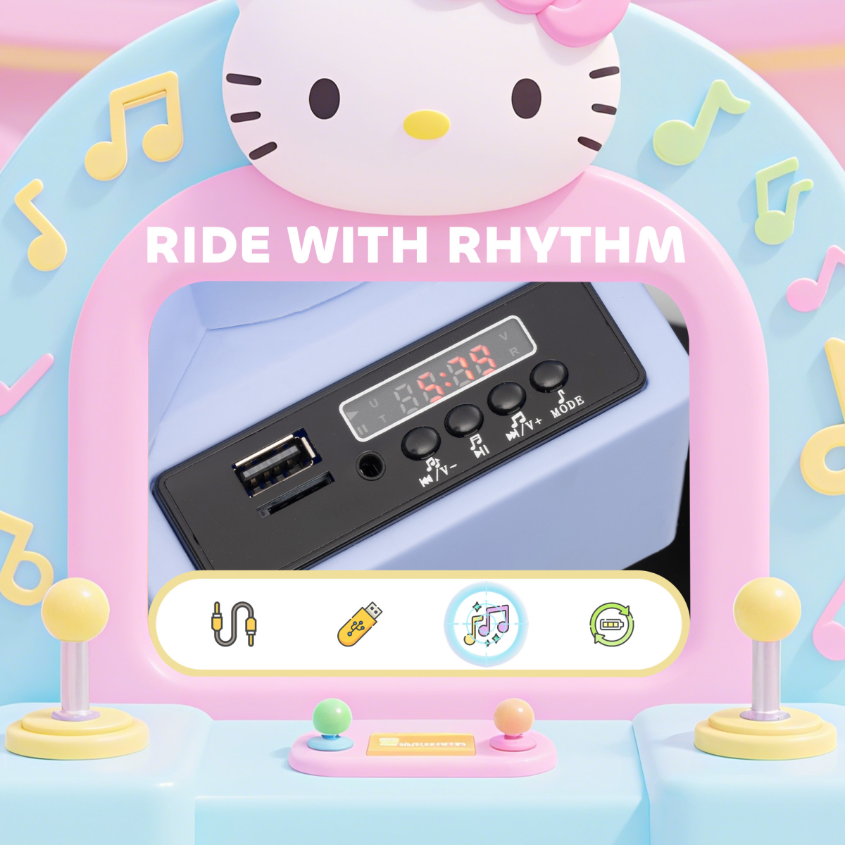 Hello Kitty 6V Electric Ride-On Bumper Car with Joystick, Remote Control & Music – Kids Ages 18-60 Months