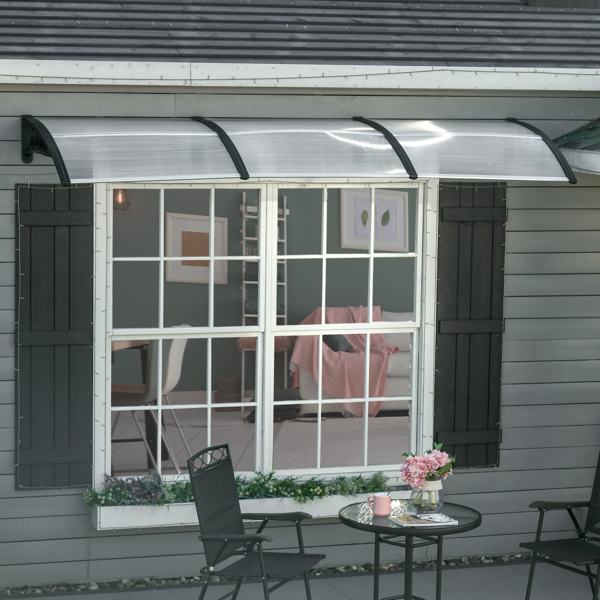 Outsunny Front Door Canopy, 300 x 100cm Curved Polycarbonate Awning – Outdoor Rain Shelter, Clear