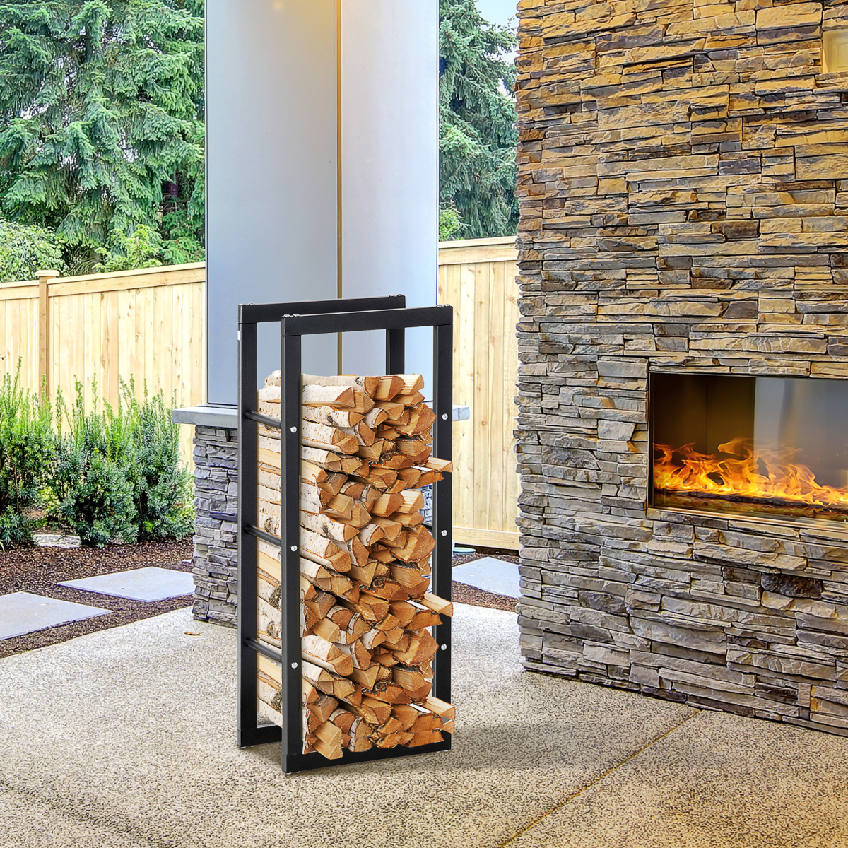 HOMCOM Rust-Resistant Metal Firewood Log Rack – Holds up to 100kg, Indoor & Light Outdoor Use, Black