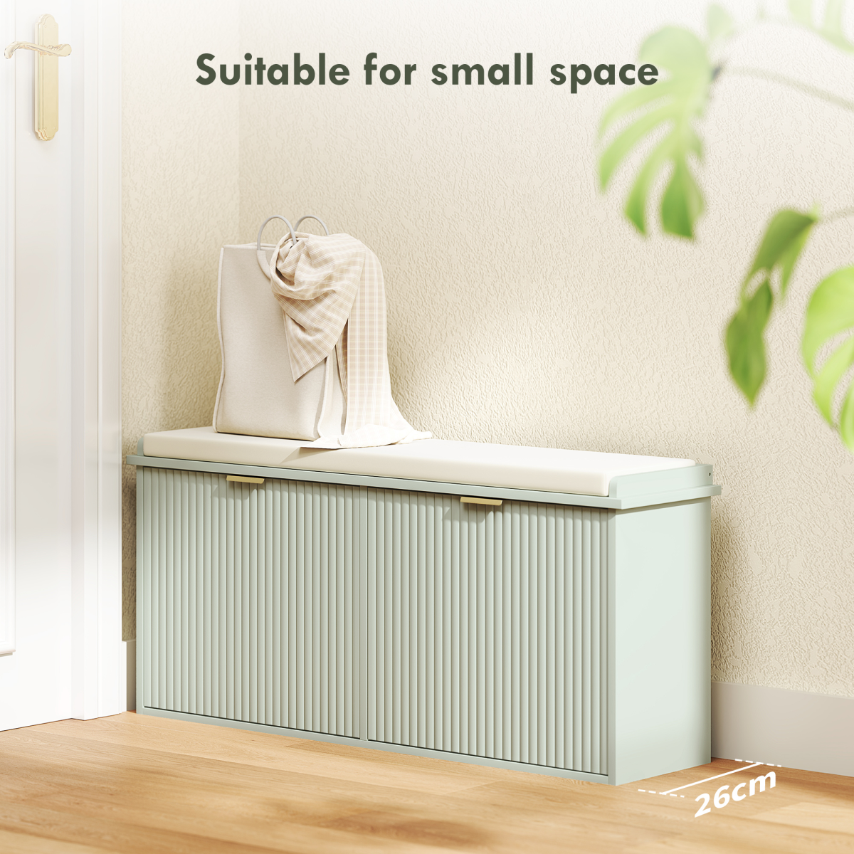 Shoe Storage Bench with Cushioned Seat & 2 Drawers for 10 Pairs – 104cm Hallway Shoe Cabinet, Green and Beige