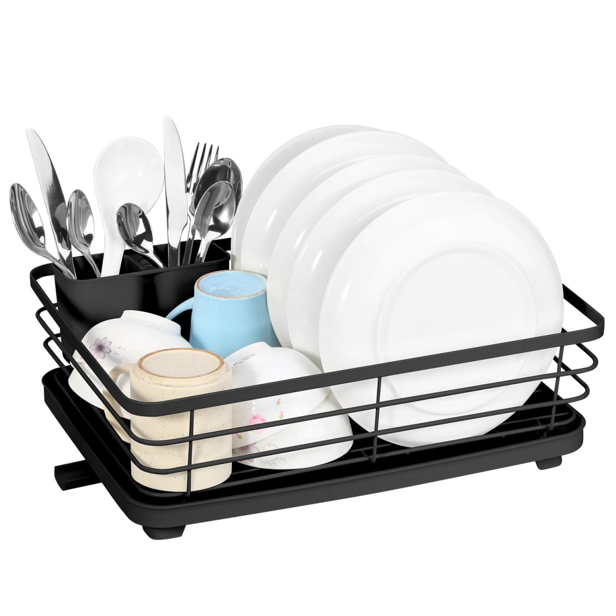 Vinsani Stainless Steel Dish Rack with Rotating Drainage Tube & Utensil Holder – Space-Saving Drainer