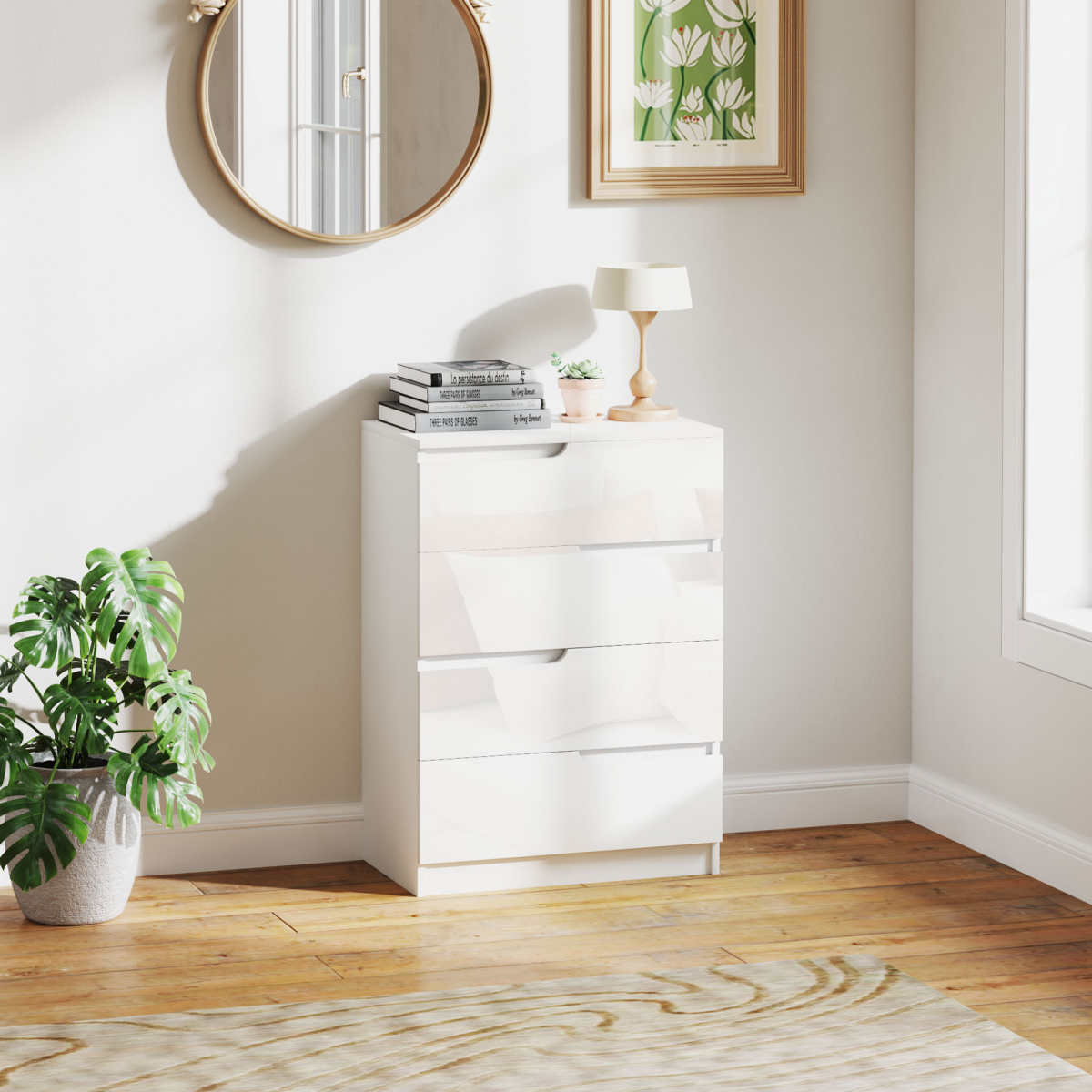 HOMCOM 4 Drawer Bedroom Chest of Drawers with Steel Runners, 60 x 40 x 85cm – White