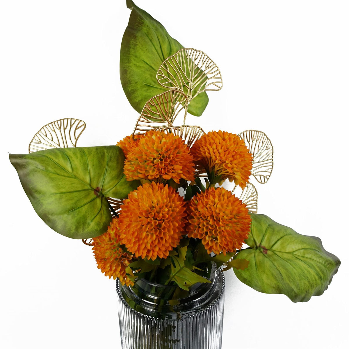 Golden Leaves Flower Arrangement Decoration, Pack of 6 – 65cm Wired Gold-Dipped Stems