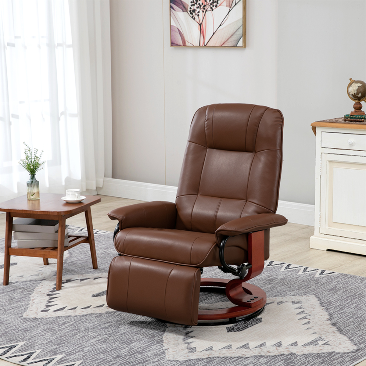HOMCOM Office Recliner Chair with 145° Reclining Back, Manual Footrest & 360° Swivel – PU Leather, Brown