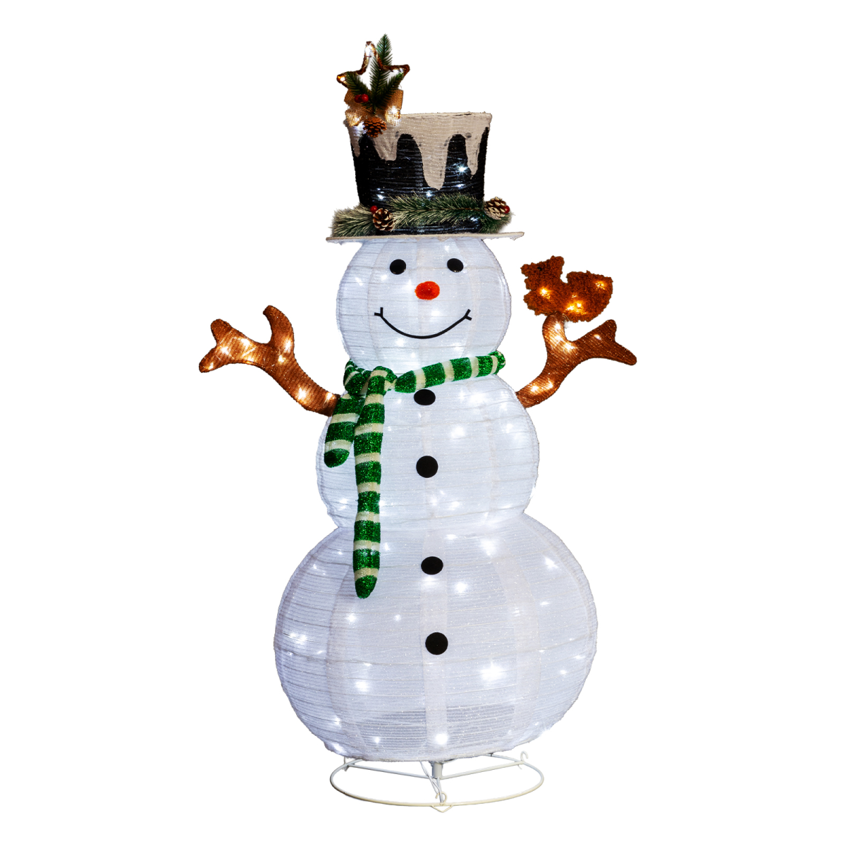 1.2m Pre-Lit Pull-Up Snowman & Squirrel Christmas Decoration with 120 White LEDs – Indoor & Outdoor Yard Decor