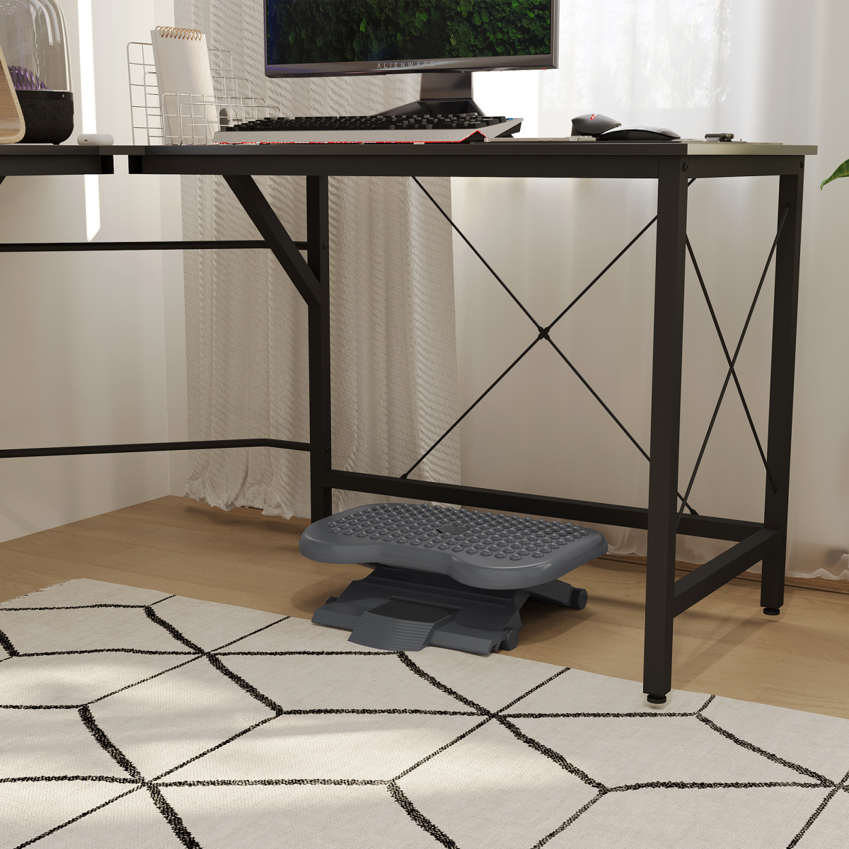Adjustable 3-Position Tilting Footrest with Textured Massage Top – Non-Skid Home Office Foot Rest, Black