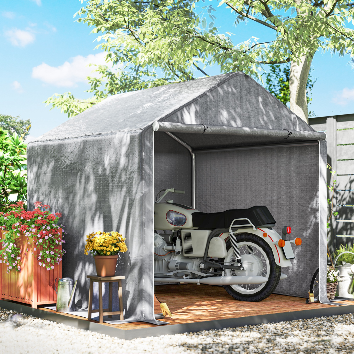 Outsunny Temporary Garden Shed Tent with Galvanised Steel Frame & PE Cover – Bike & Tool Storage, Grey