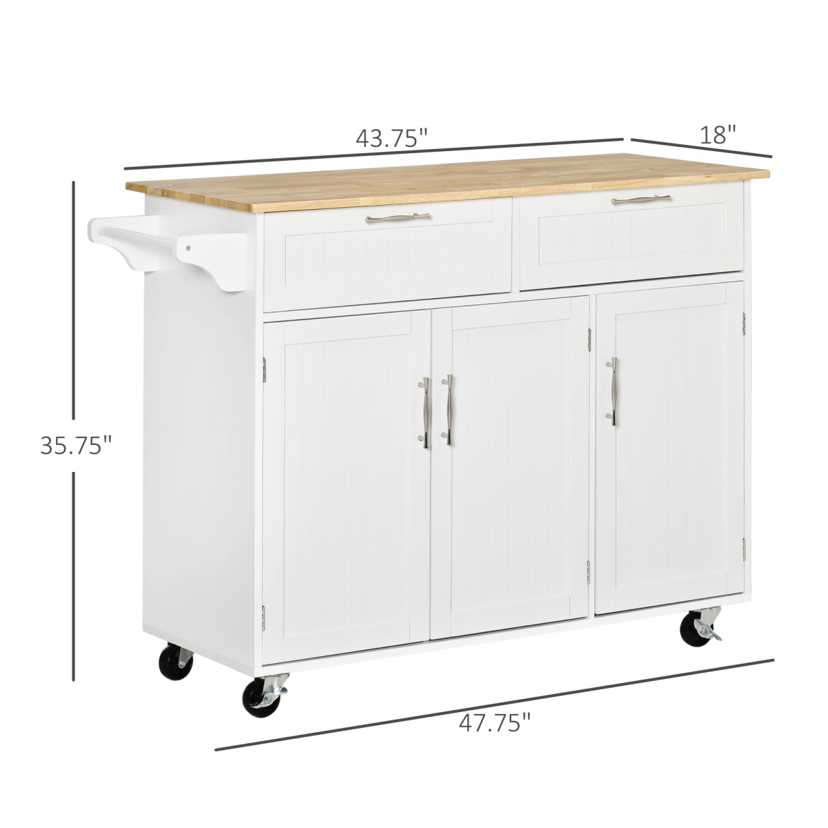 Kitchen Storage Cabinet with 2 Drawers, 3 Cupboards and Side Towel Rack – Flat Worktop Sideboard