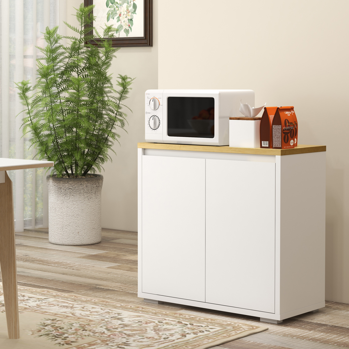 HOMCOM Double Door Sideboard Cabinet with Adjustable Shelf – Living & Dining Room Storage