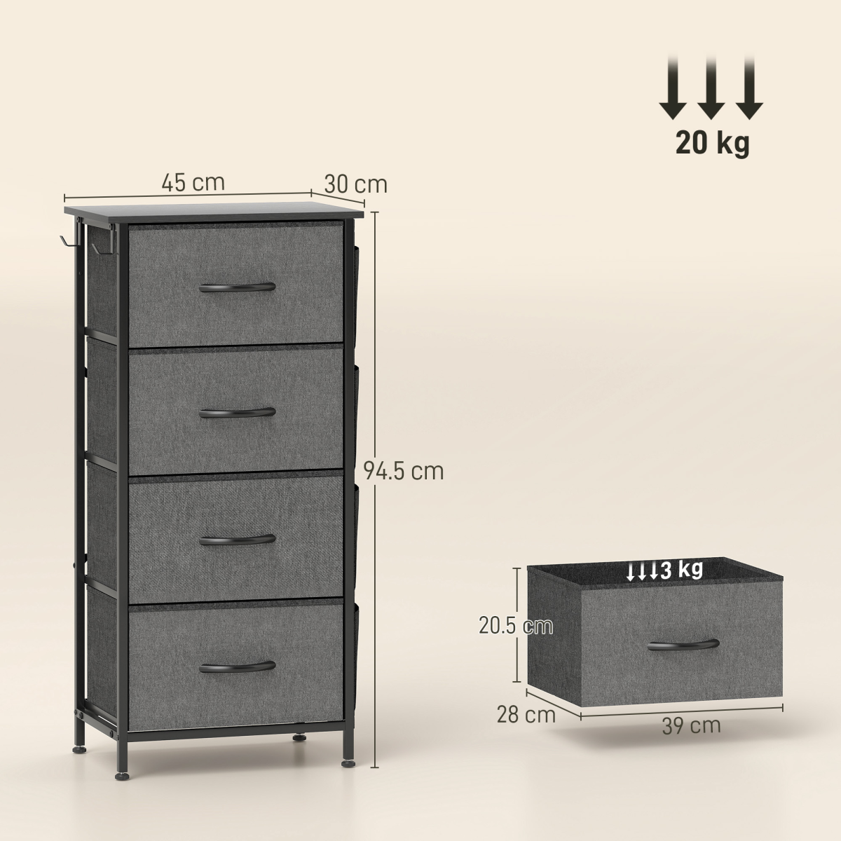 Wooden Chest of 4 Drawers with Side Pockets – Compact Bedroom & Nursery Storage