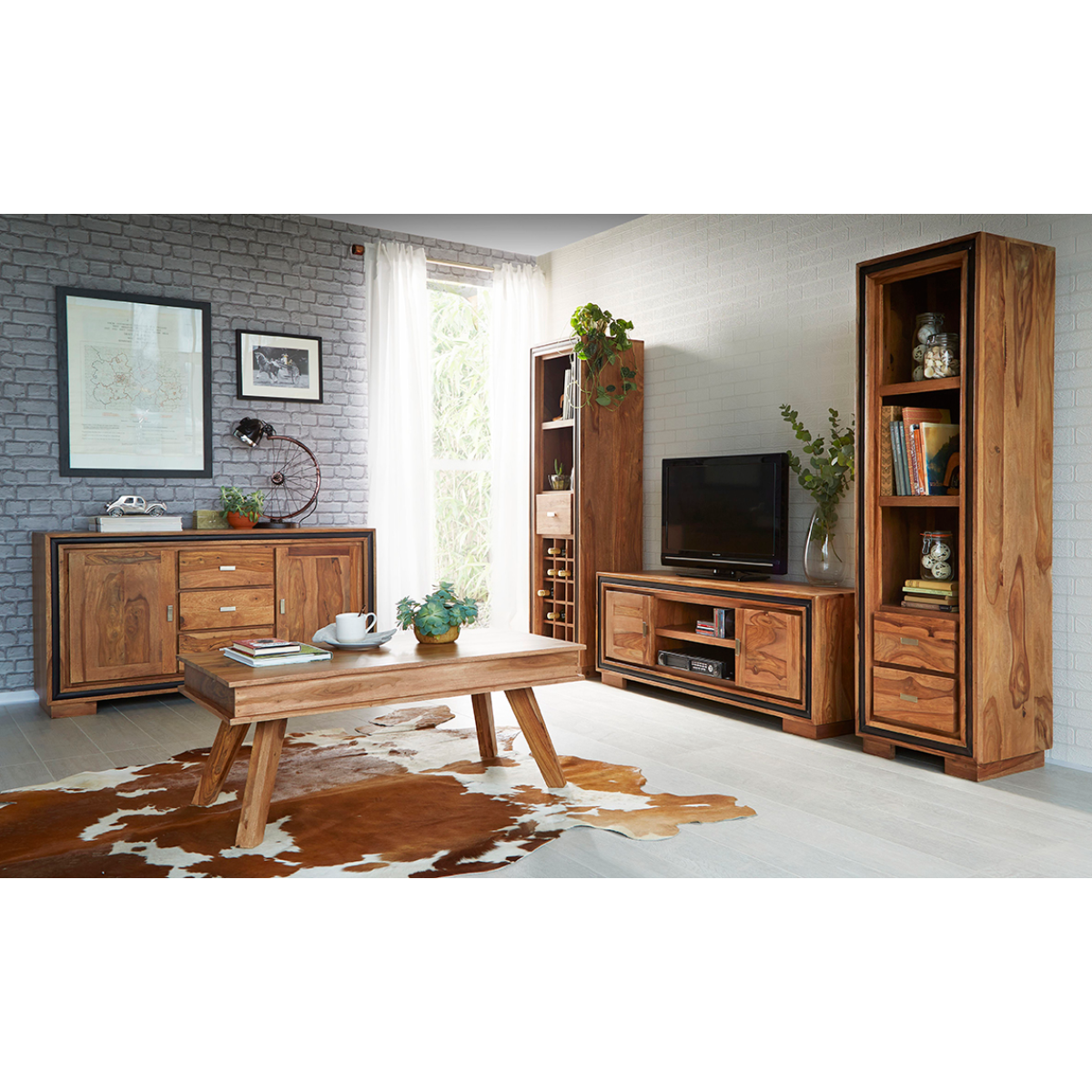 Jodhpur Wine Rack Bookcase in Solid Grade A Sheesham Wood – Built-In Wine Storage, Fully Assembled