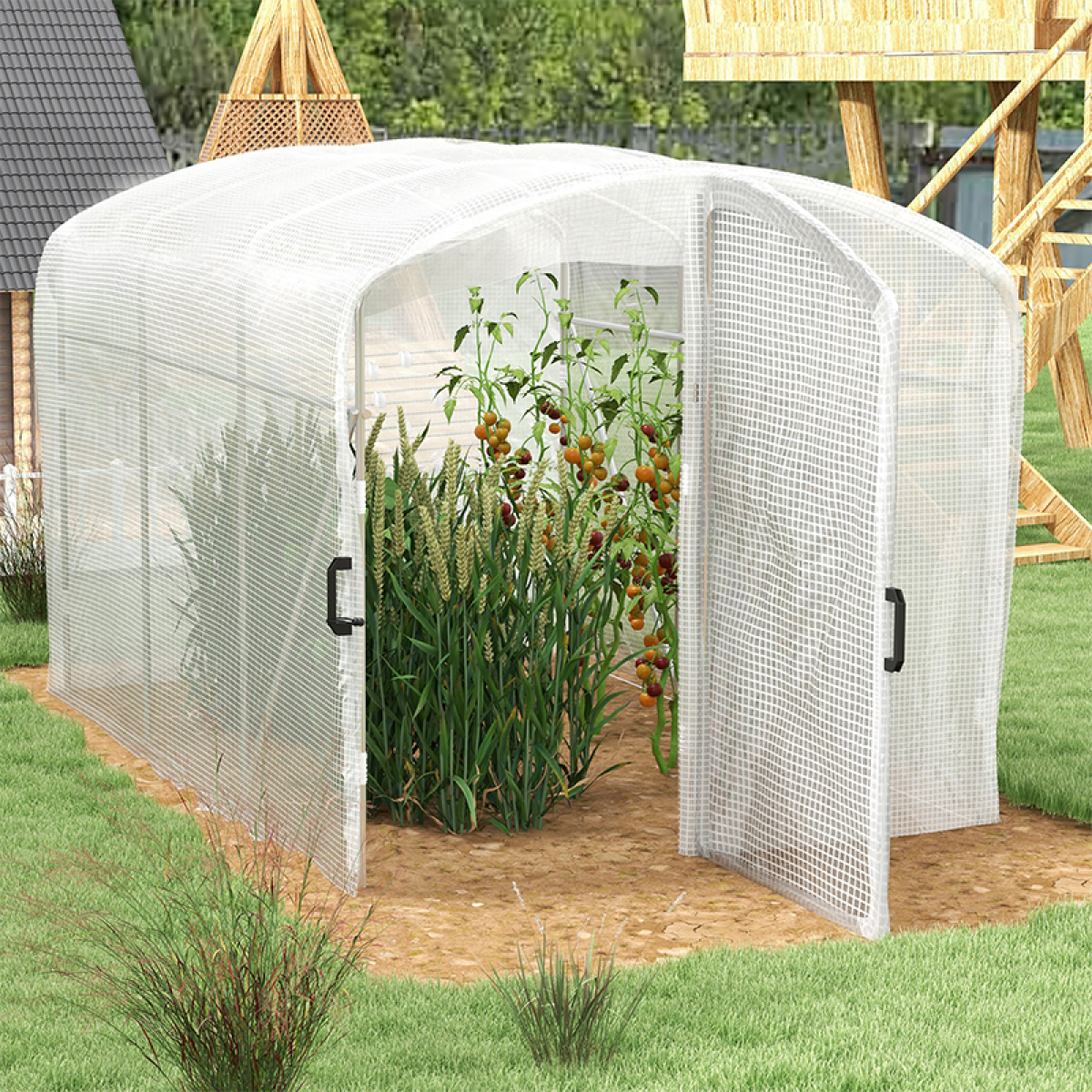 Outsunny 3 x 2 x 2m Polytunnel Greenhouse with Hinged Door, UV-Protective PE Cover & Galvanised Steel Frame