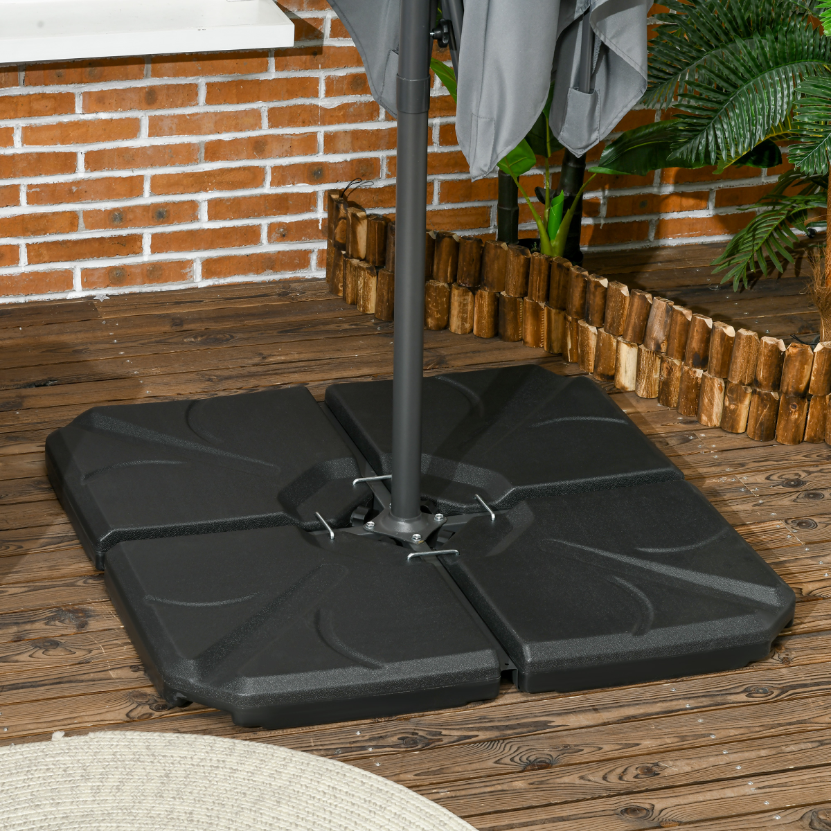 Outsunny 4-Pack Banana Parasol Base Weights, Fillable with Water or Sand – HDPE Cross Base Plates