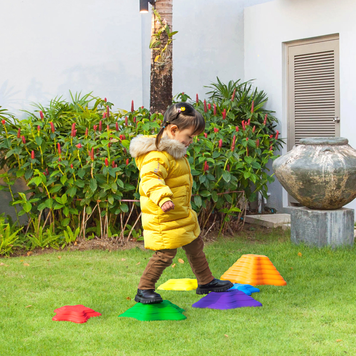 Outsunny 6-Piece Balance Stepping Stones Set, Stackable and Non-Slip – Kids Obstacle Course for Ages 3-8