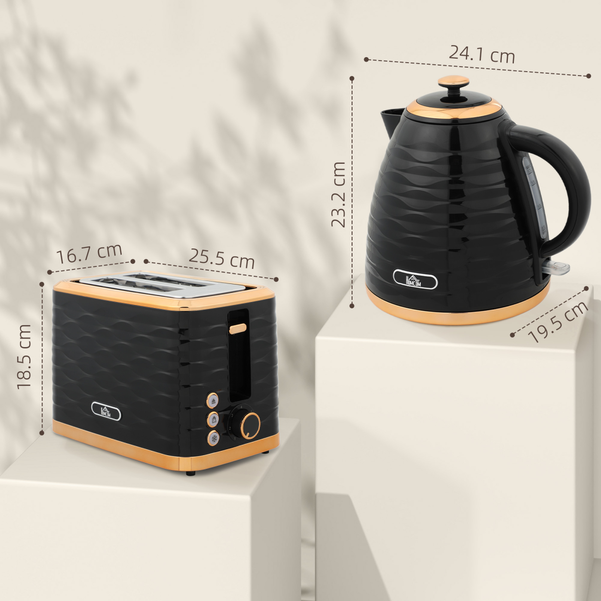 Pebbled 1.7L Fast Boil Kettle & 2-Slice Toaster Set – Matching Breakfast Duo with Textured Finish