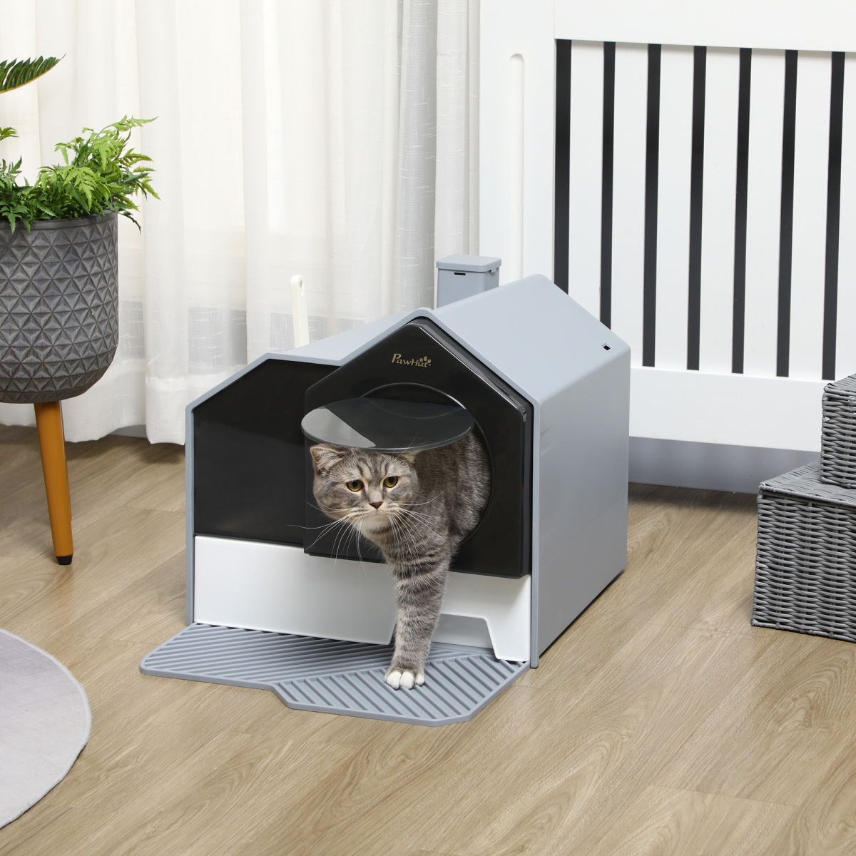 PawHut Hooded Cat Litter Tray with Scoop, Pull-Out Drawer Pan, Carry Handle & Deodorant Chimney – Hut Design