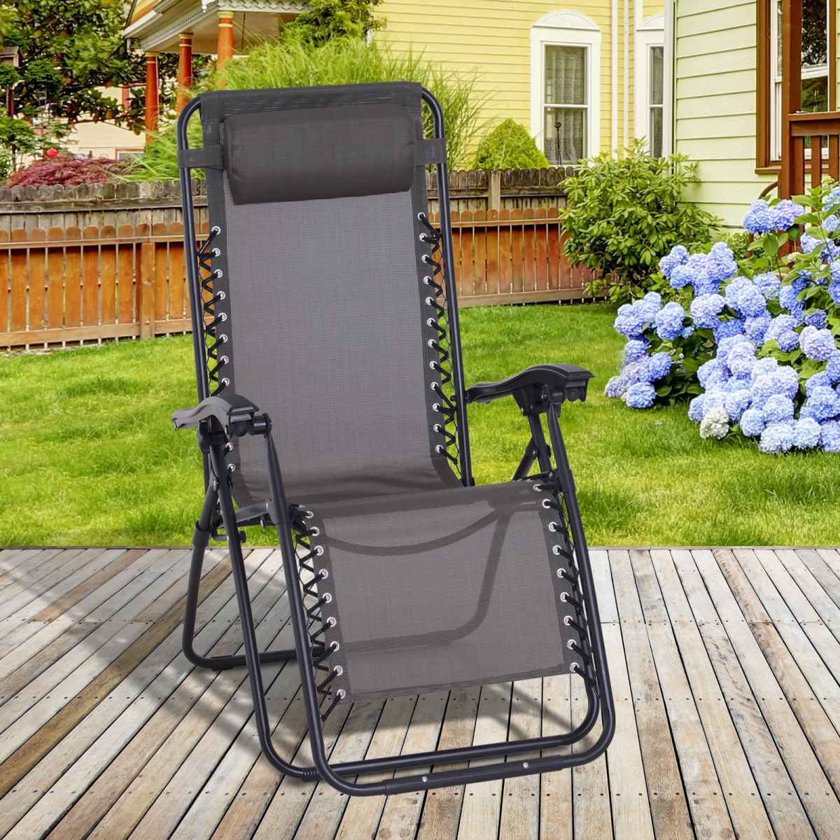 Outsunny Zero Gravity Garden Lounger with Padded Headrest – Folding Steel Frame Reclining Sun Chair