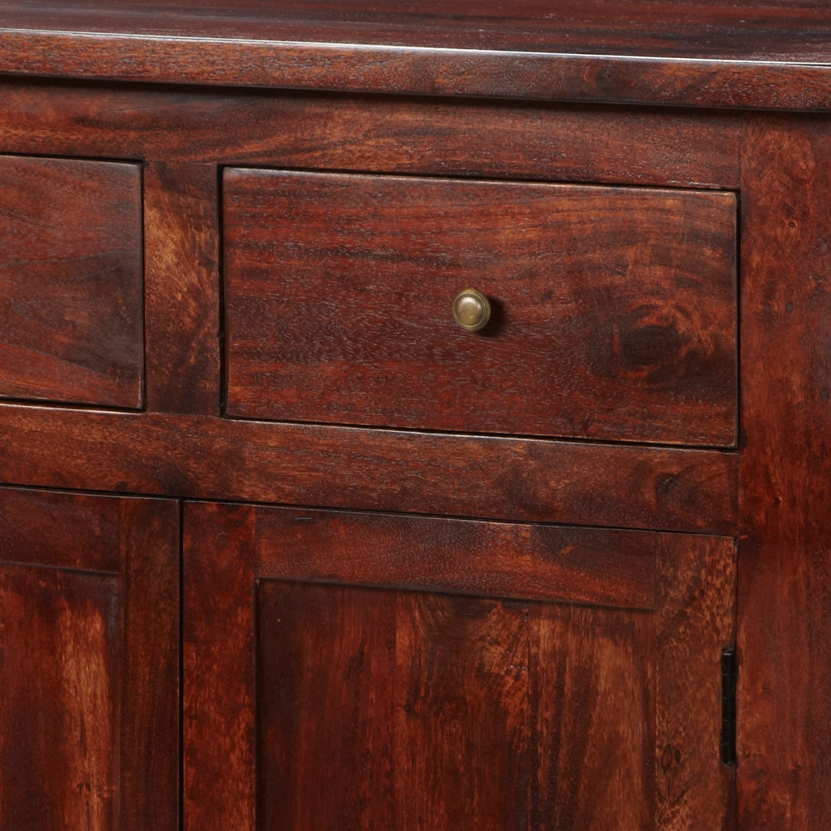 Jaipur Dark Mango Wood Large Sideboard with Brass Handles – Handmade Storage for Dining & Living Rooms