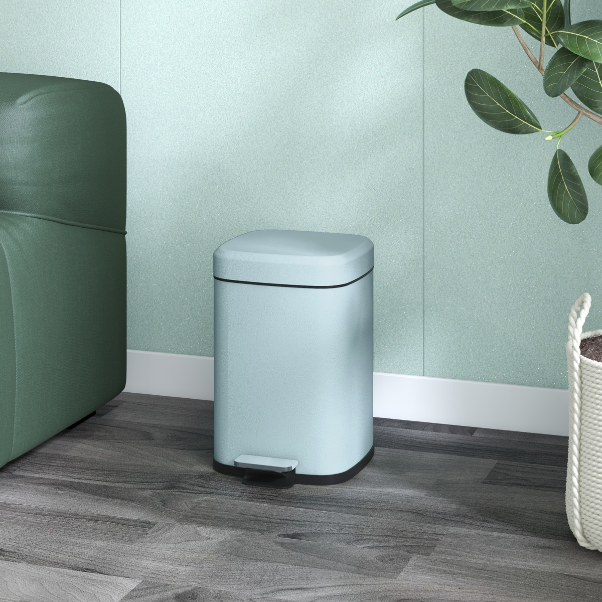 HOMCOM 12L Kitchen Pedal Bin with Soft-Close Lid – Fingerprint-Proof Metal Rubbish Bin, Light Green