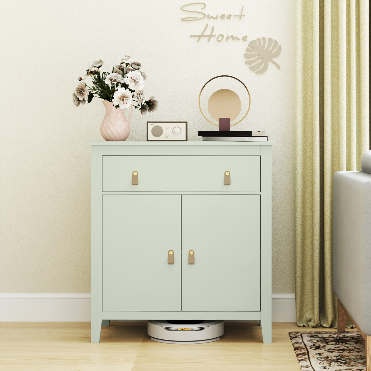 HOMCOM Sideboard with Drawer and Adjustable Shelf – Kitchen and Living Room Storage Cabinet, Light Green