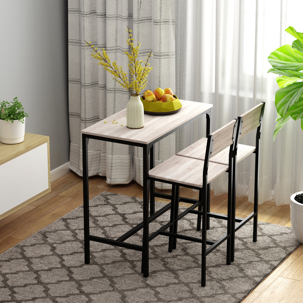HOMCOM 3-Piece Bar Table and Stool Set with Metal Frame and MDF Top – Compact Breakfast Bar, Black