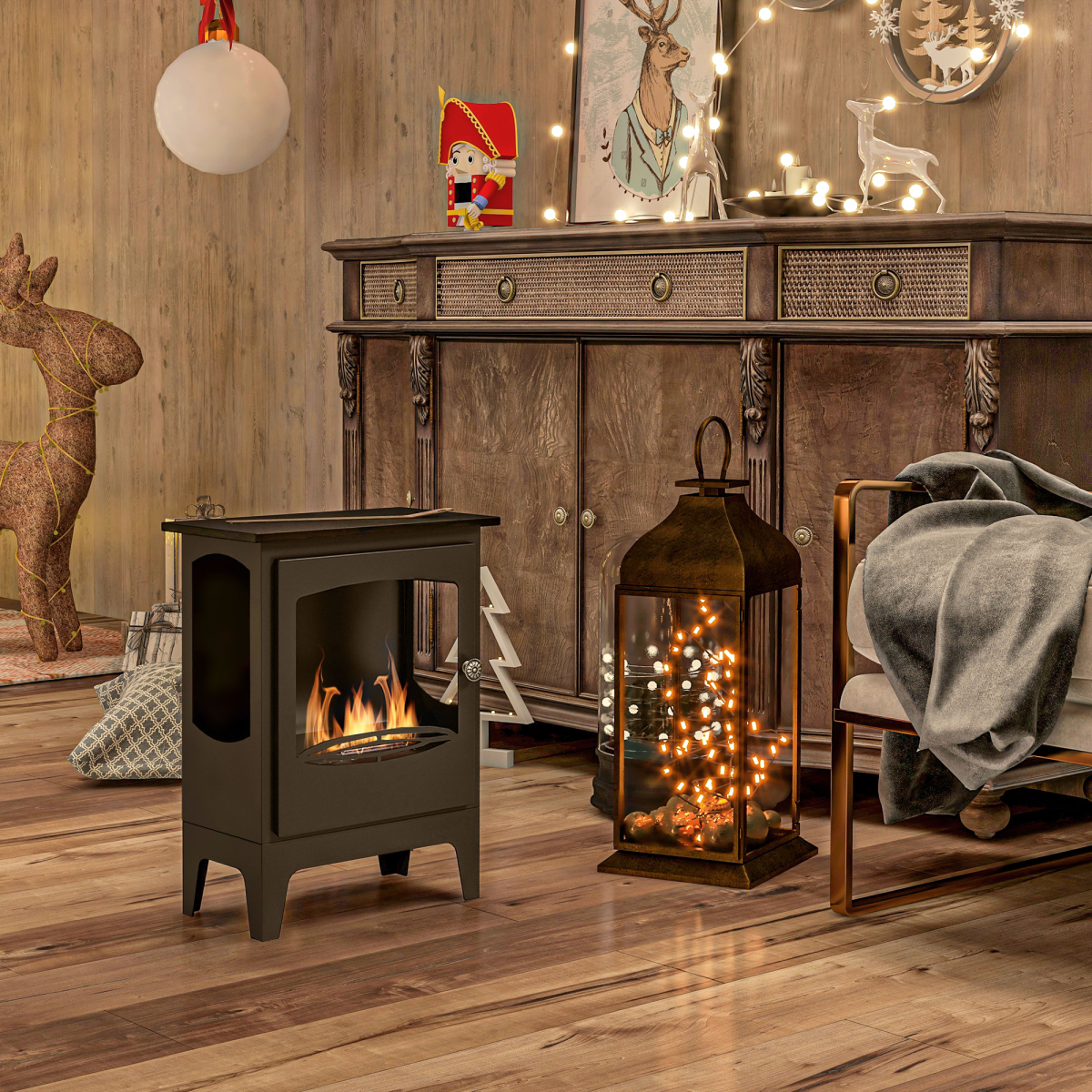 HOMCOM Freestanding Bioethanol Fireplace Stove with 1.2L Tank – No Chimney Needed, Smoke-Free Flames