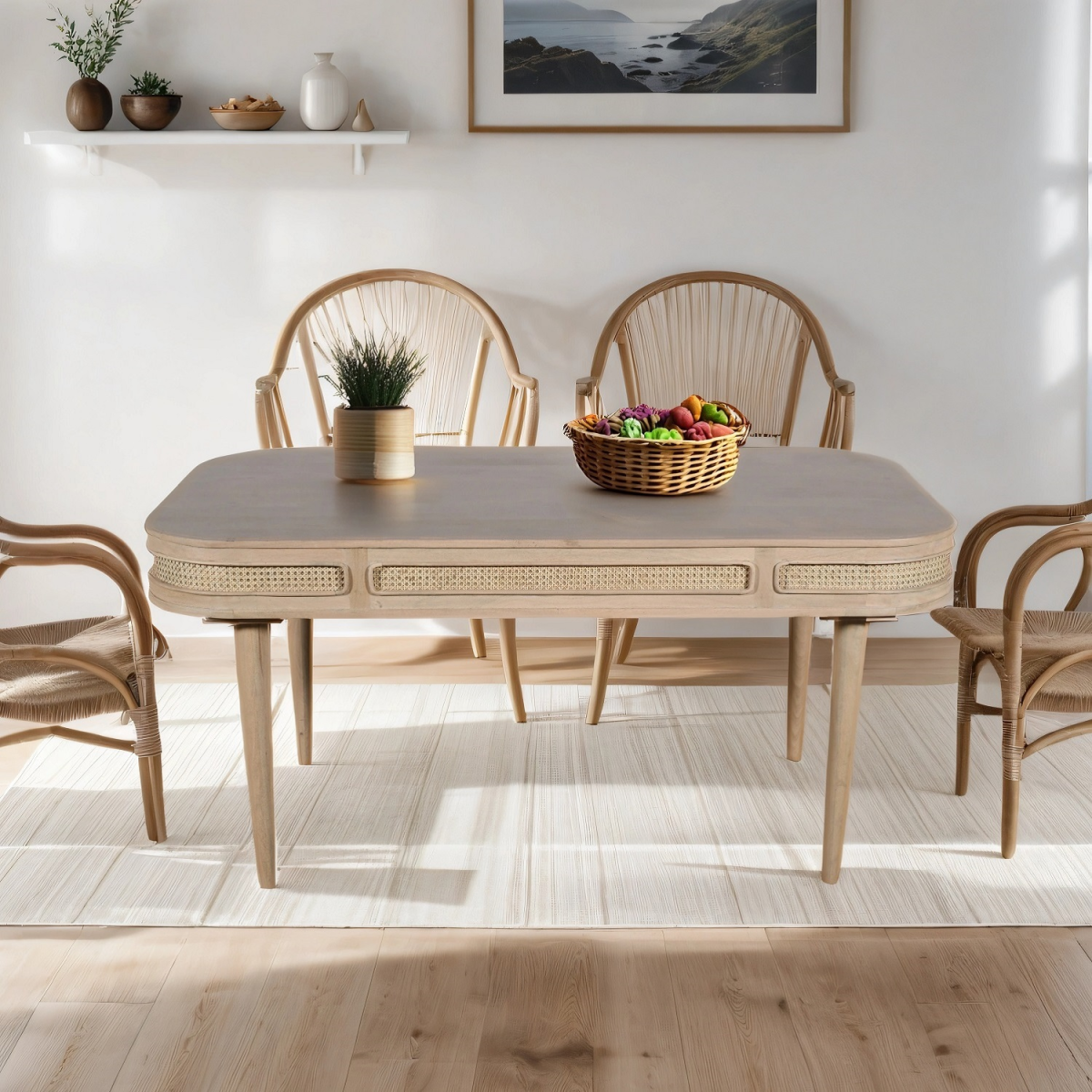 Valencia Cane & Mango Wood 6 Seater Dining Table – Hand-Crafted Natural Dining Room Table