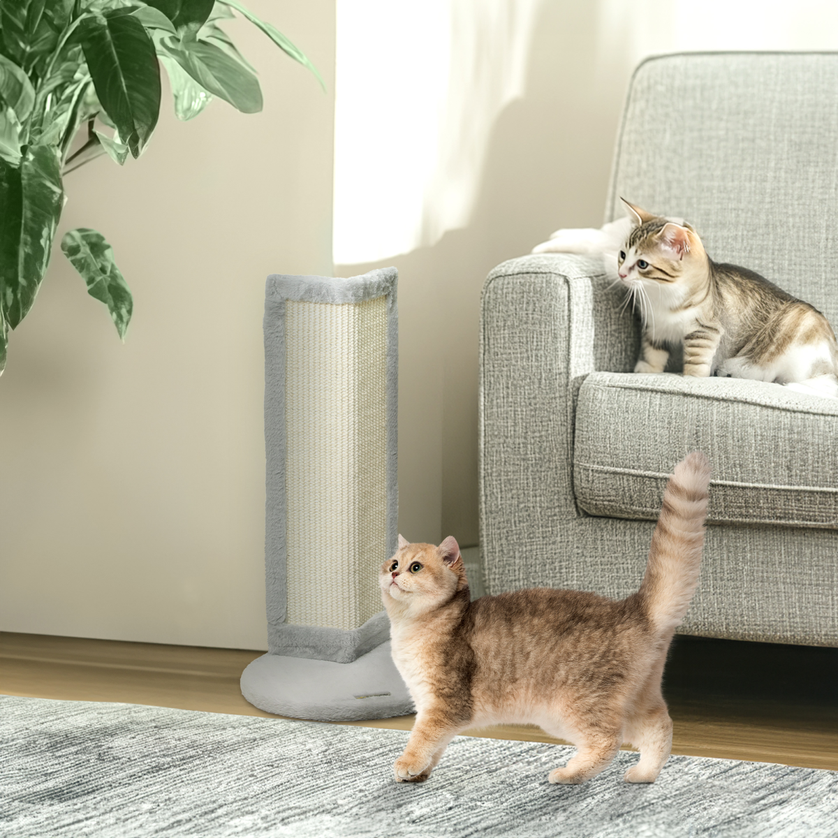 PawHut 56cm Corner Cat Scratching Post with Sisal Scratching Pad & Plush Covering – Space-Saving Scratcher, Grey