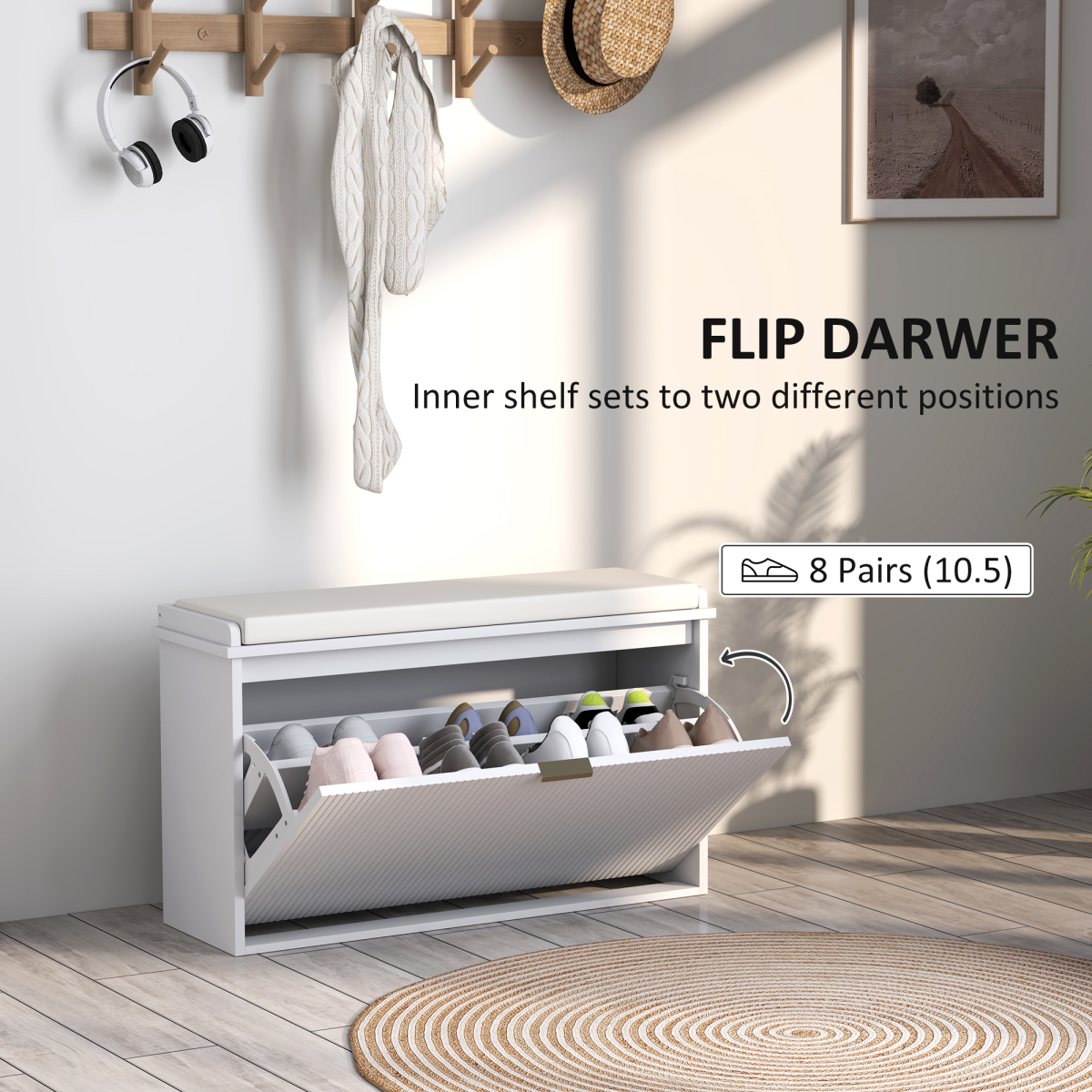 Hallway Shoe Storage Bench Cabinet with Enclosed Storage & Seat – Entryway Bench, 120kg Capacity