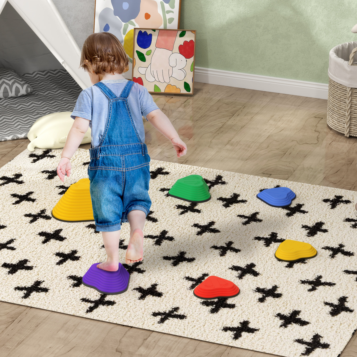 AIYAPLAY 6 Piece Kids Stepping Stones Set – Non-Slip Stackable River Stones for Balance & Coordination