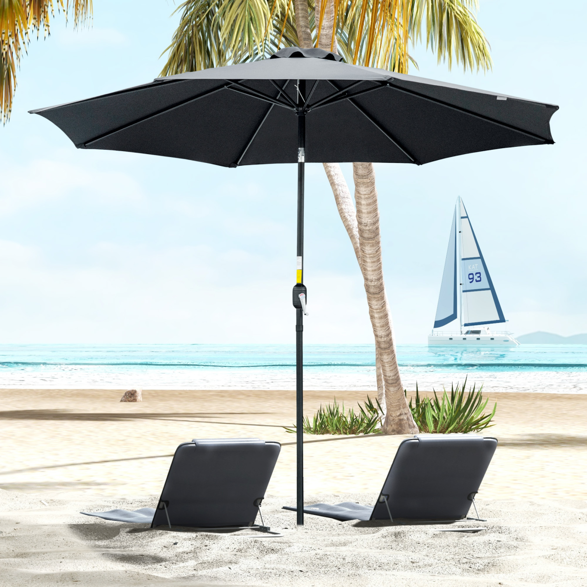 Outsunny 3m Patio Parasol with Push-Button Tilt & Crank Handle, Vented Canopy, Steel Frame – Black