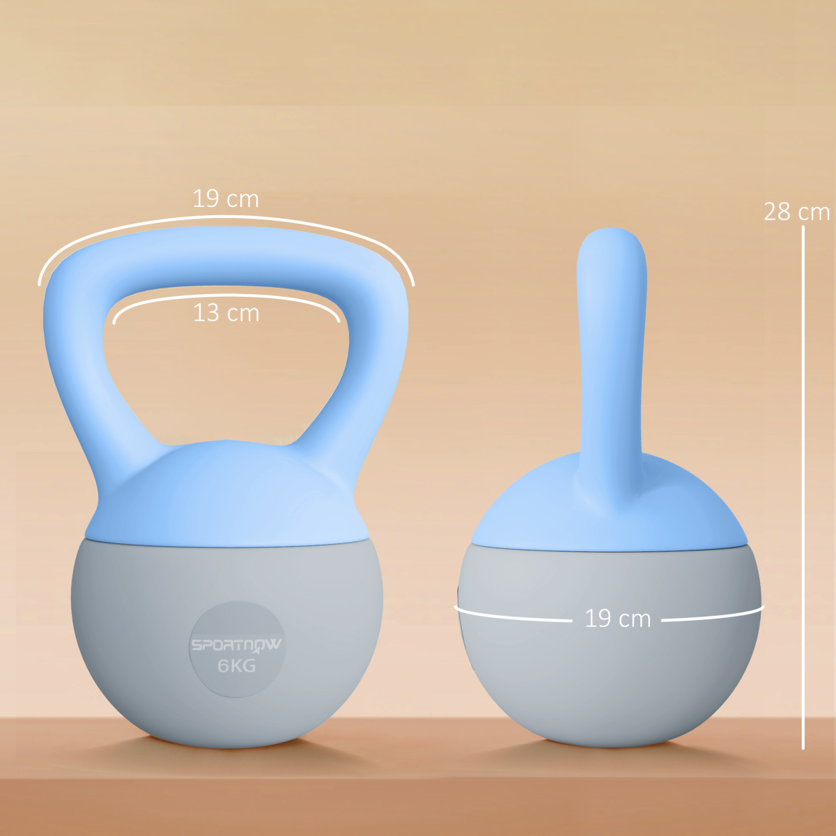6kg Soft Kettlebell with Wide Non-Slip Handle & Flat Base – Strength and Cardio Training, Light Blue and Grey