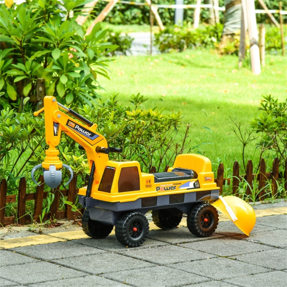 Kids Ride-On Excavator with Lights, Music, Helmet & Under-Seat Storage – 2-in-1 Digger Toy for Ages 2–3, Yellow