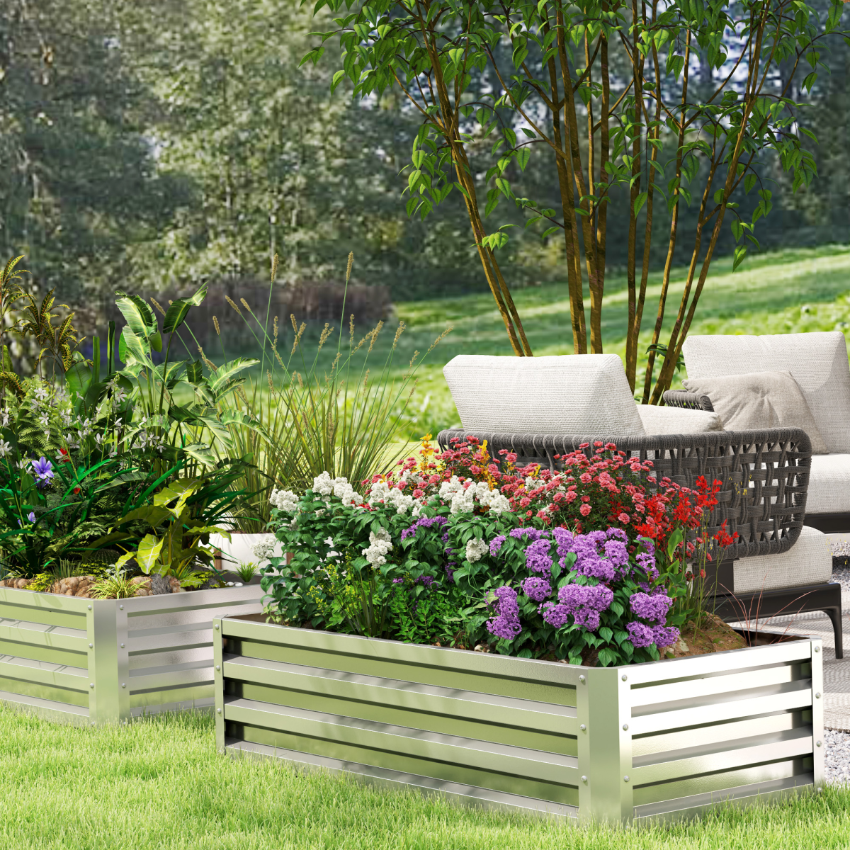 Outsunny Steel Raised Garden Bed, 120 x 60 x 30.5 cm – Elevated Planter Box for Flowers, Silver